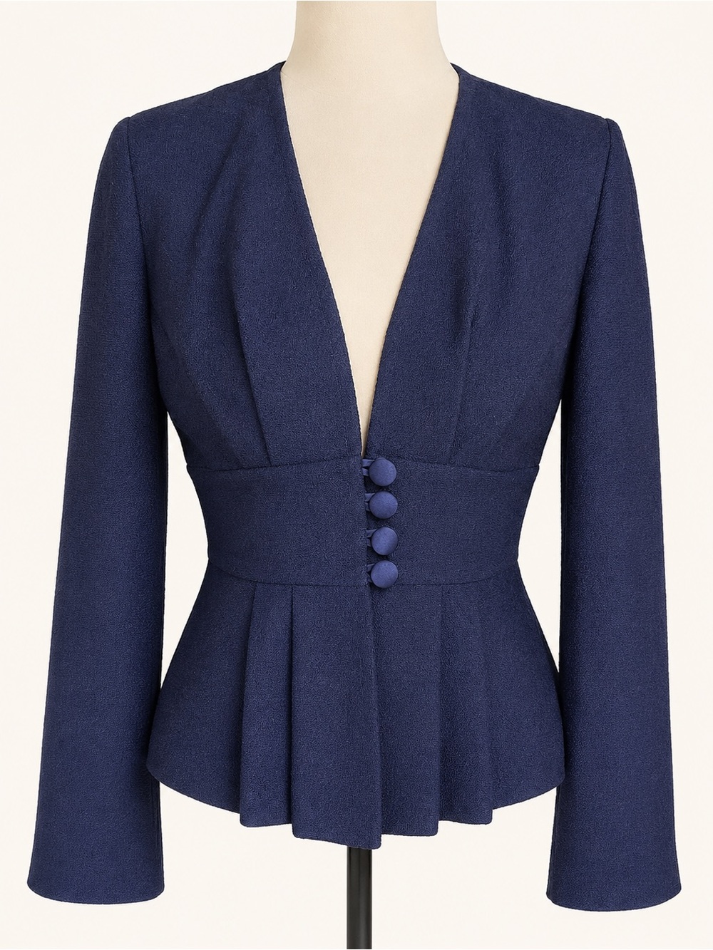 St. John Navy Textured Peplum Blazer Jacket Size 2 USA